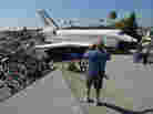 Space shuttle Endeavour travels through Los Angeles on Saturday.