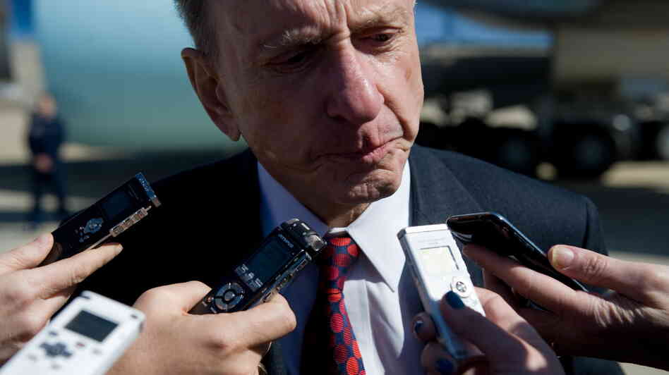 Sen. Arlen Specter speaks to the media at the base of Air Force One in Maryland in 2010. Specter died Sunday at the age of 82.
