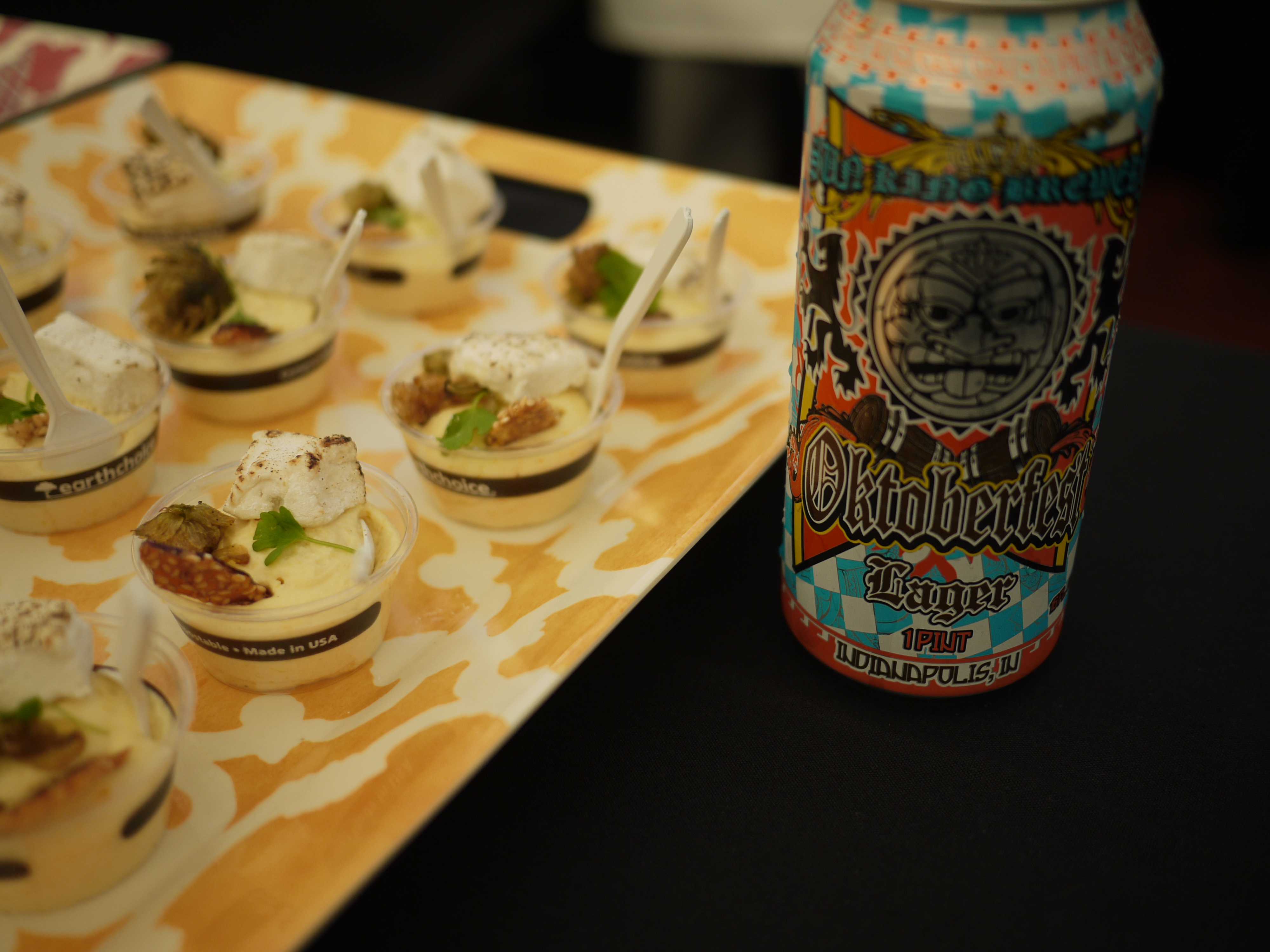 The Sun King Oktoberfest beer was paired with butternut squash mousse, sesame beer brittle, and toasted celery marshmallow, by chef Daniel Asher of Root Down/Linger. The Sun King Oktoberfest beer was paired with butternut squash mousse, sesame beer brittle, and toasted celery marshmallow, by chef Daniel Asher of Root Down/Linger.