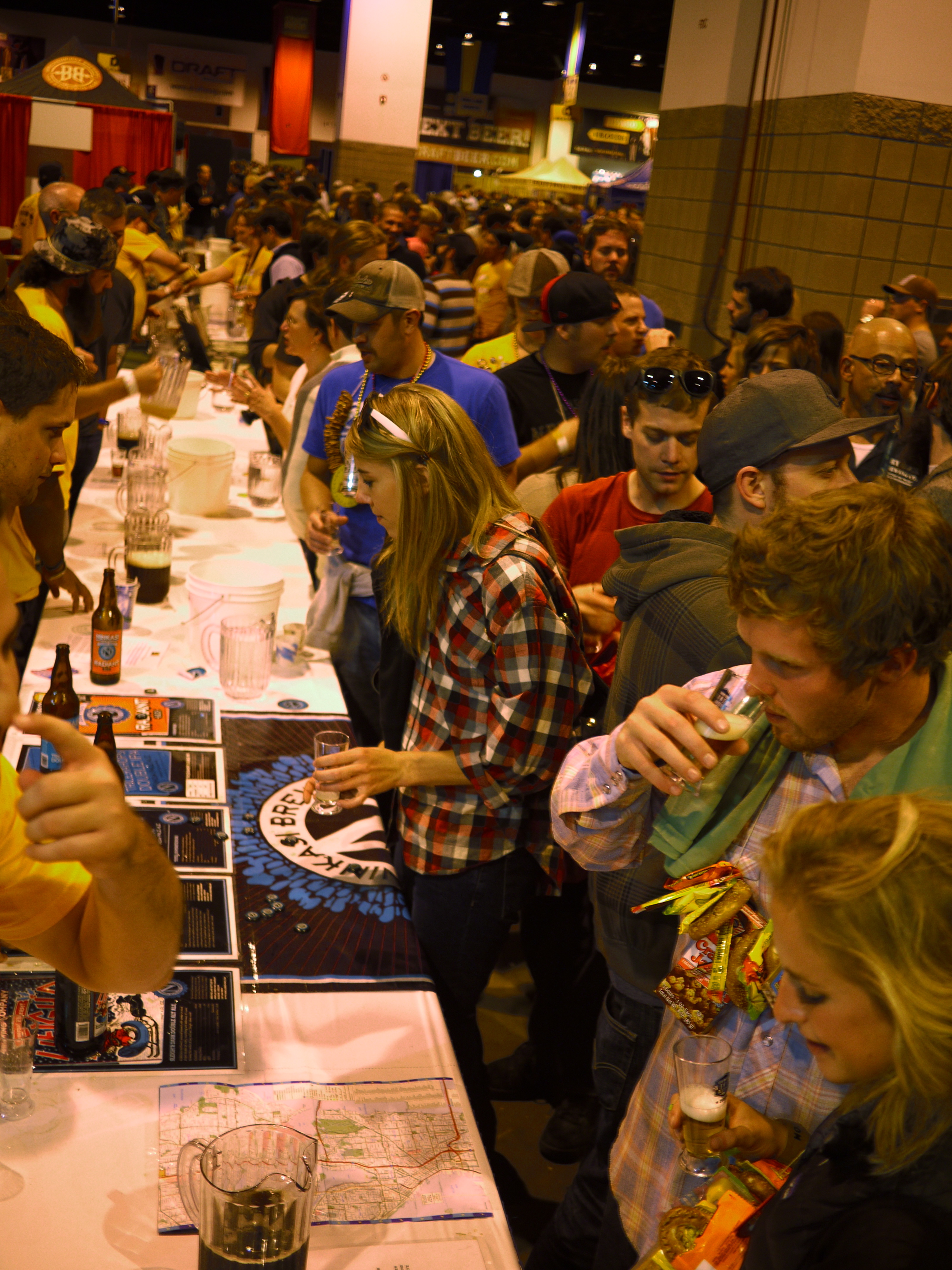 Served in one-ounce portions, beer is sniffed and tasted — and then replaced with another variety. Water and dump buckets help speed the process. Some 36,000 gallons of beer were brought to the festival. Served in one-ounce portions, beer is sniffed and tasted — and then replaced with another variety. Water and dump buckets help speed the process. Some 36,000 gallons of beer were brought to the festival.