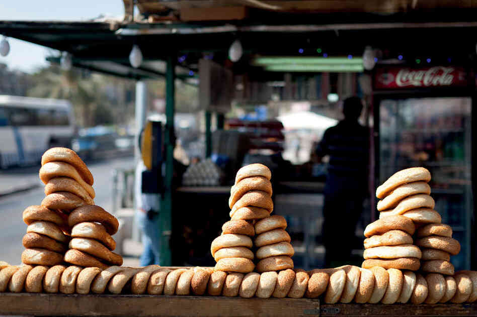 Bagels on display in a Jerusalem market.