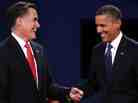 Republican presidential candidate Mitt Romney and President Barack Obama after the Presidential Debate on Oct. 3, 2012 in Denver, Colo. Republican presidential candidate Mitt Romney and President Barack Obama after the Presidential Debate on Oct. 3, 2012 in Denver, Colo.