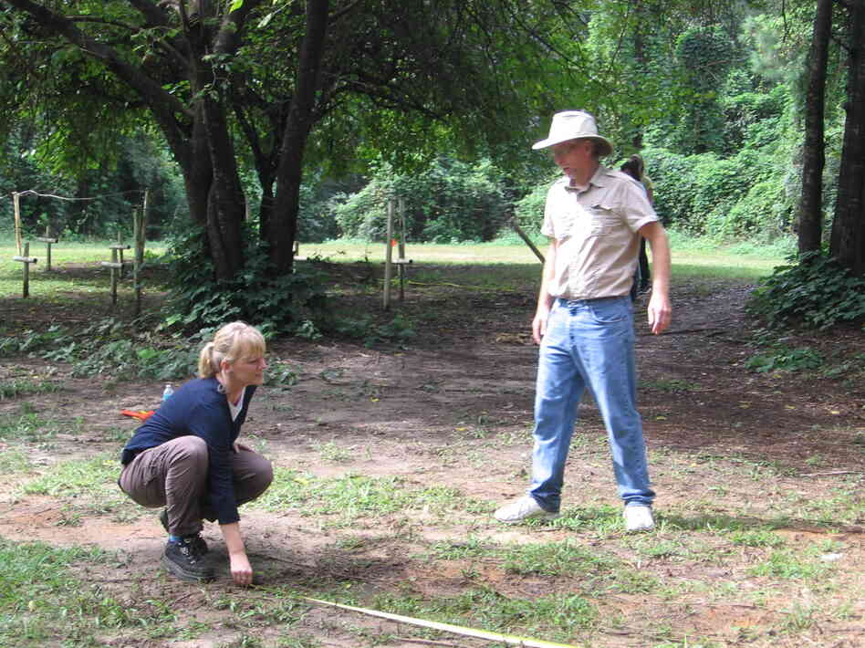 In their search for graves, Estabrook and forensic anthropologist Erin Kimmerle lay out a grid at the school cemetery.