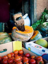 A fresh fruit and vegetable stall in Jerusalem.