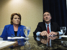 Democratic Senate candidate Heidi Heitkamp and her Republican opponent, Rep. Rick Berg, attend a North Dakota Chamber of Commerce forum in Bismarck last week. Democratic Senate candidate Heidi Heitkamp and her Republican opponent, Rep. Rick Berg, attend a North Dakota Chamber of Commerce forum in Bismarck last week.