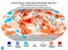 The redder the shading, the further above average were the temperatures in September. The redder the shading, the further above average were the temperatures in September.