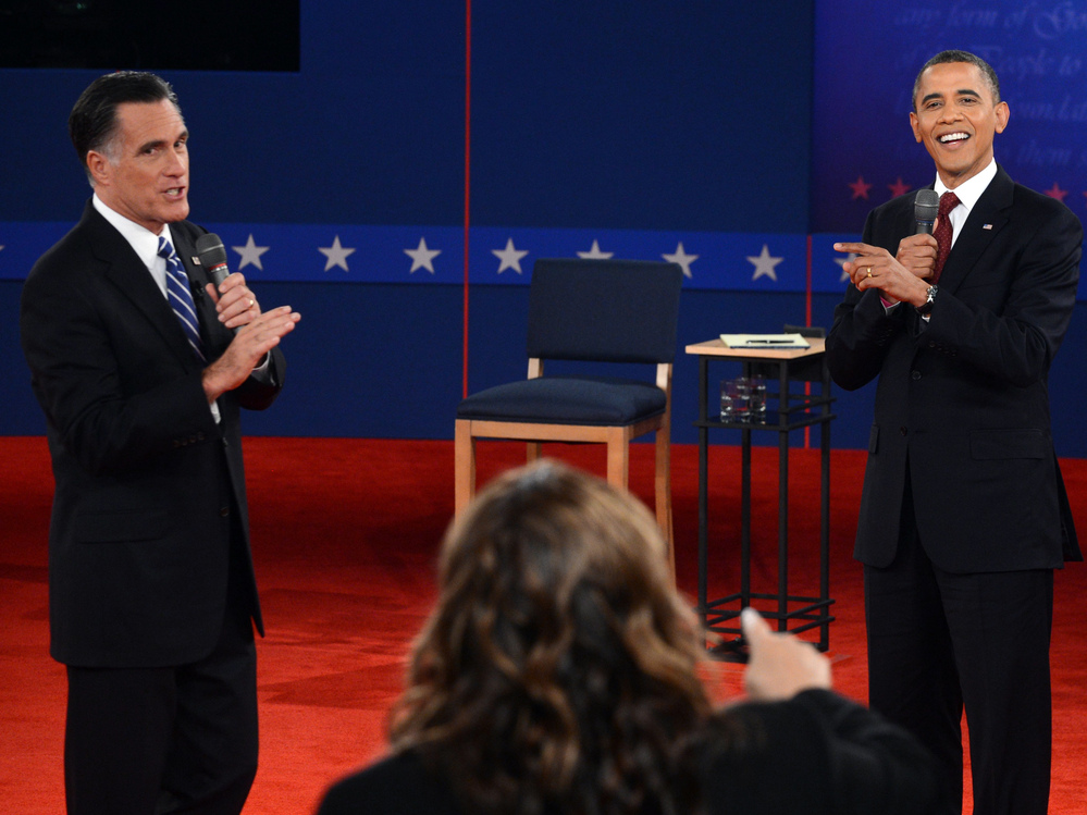 CNN's Candy Crowley moderates the second presidential debate between Mitt Romney and President Obama at Hofstra University in Hempstead, N.Y., on Tuesday.