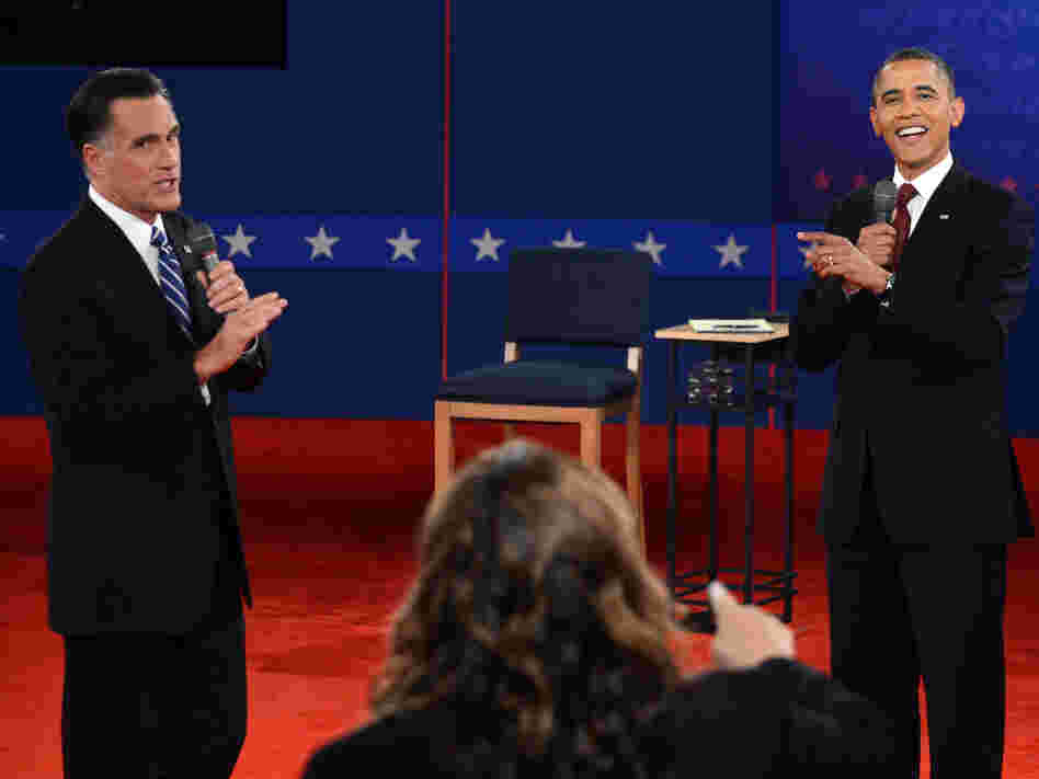 CNN's Candy Crowley moderates the second presidential debate between Mitt Romney and President Obama at Hofstra University in Hempstead, N.Y., on Tuesday.