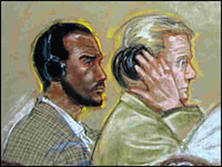Salim Ahmed Hamdan, with his attorney, in a courtroom sketch from 2007.