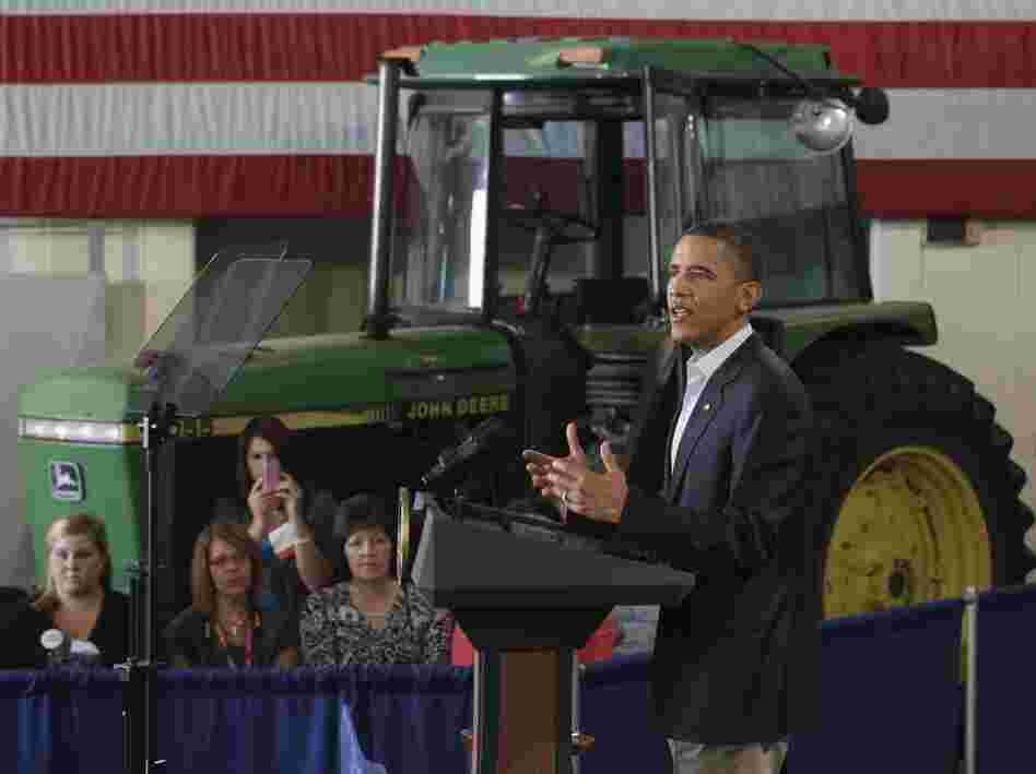 President Obama speaks at a rural economic forum in Peosta, Iowa, during his three-day economic bus tour on Aug. 16, 2011.