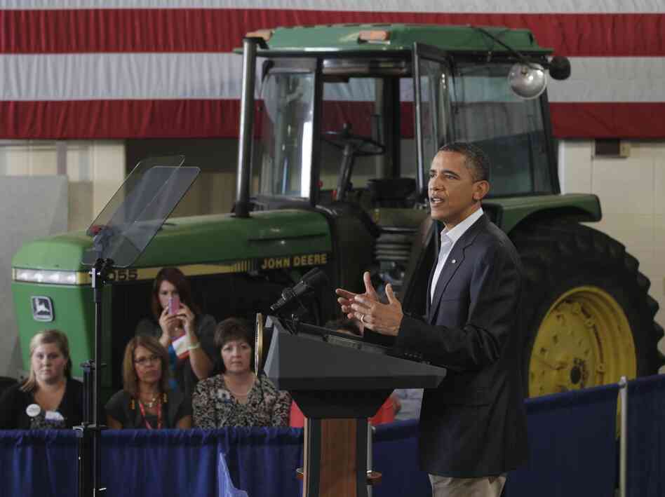 President Obama speaks at a rural economic forum in Peosta, Iowa, during his three-day economic bus tour on Aug. 16, 2011.
