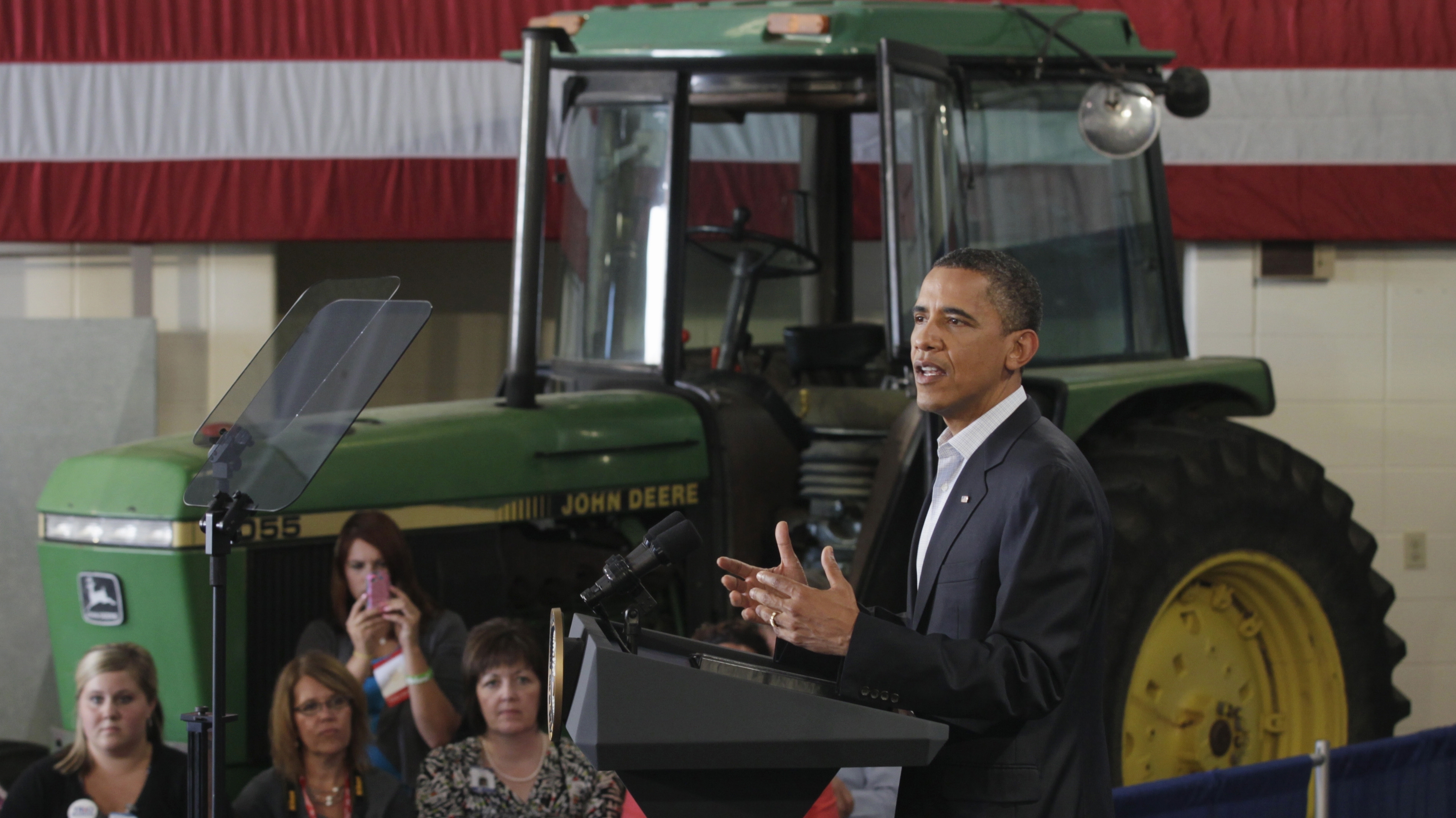 President Obama speaks at a rural economic forum in Peosta, Iowa, during his three-day economic bus tour on Aug. 16, 2011.