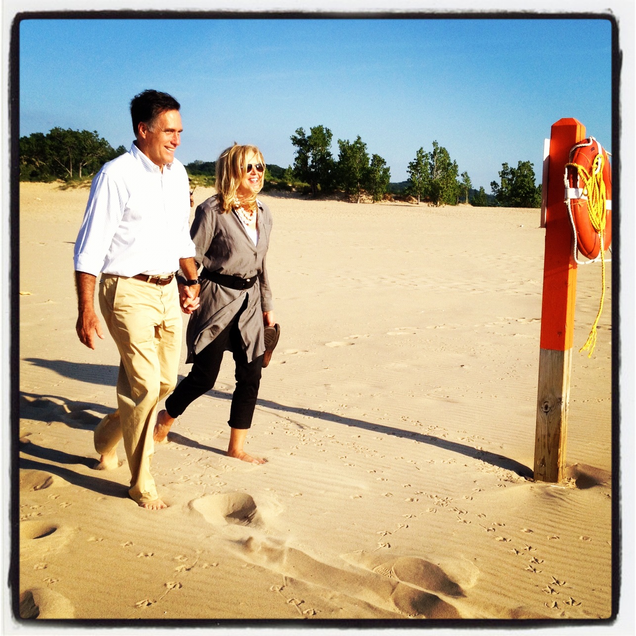 Mitt and Ann stroll down to Lake Michigan. <a href=
