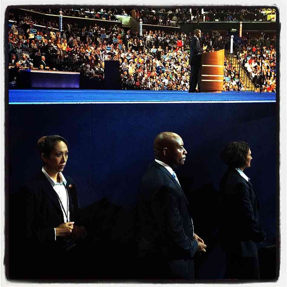 Secret Service and Obama at the DNC. @sullyfoto