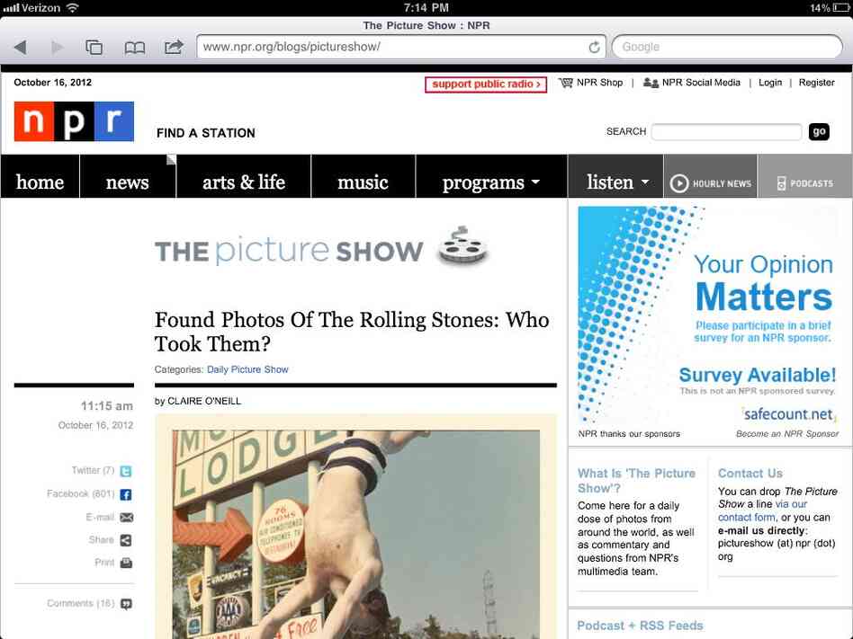 Before: The Picture Show blog on a tablet device.