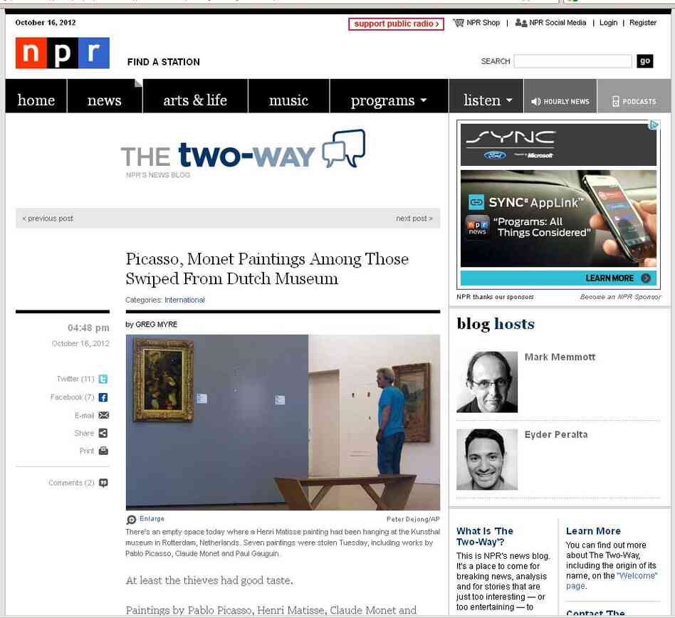 Before: The Two-Way blog on desktop.