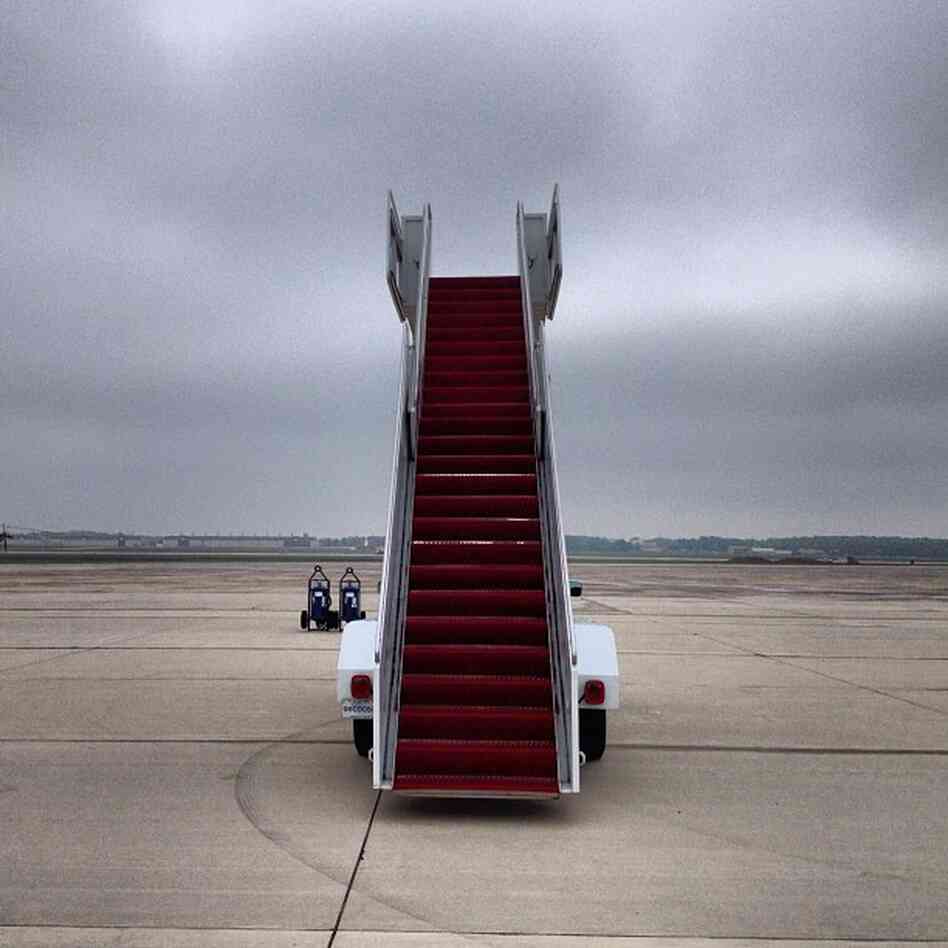 Waiting for President Obama at Andrews Air Force Base - stairs to nowhere. @evanvucci