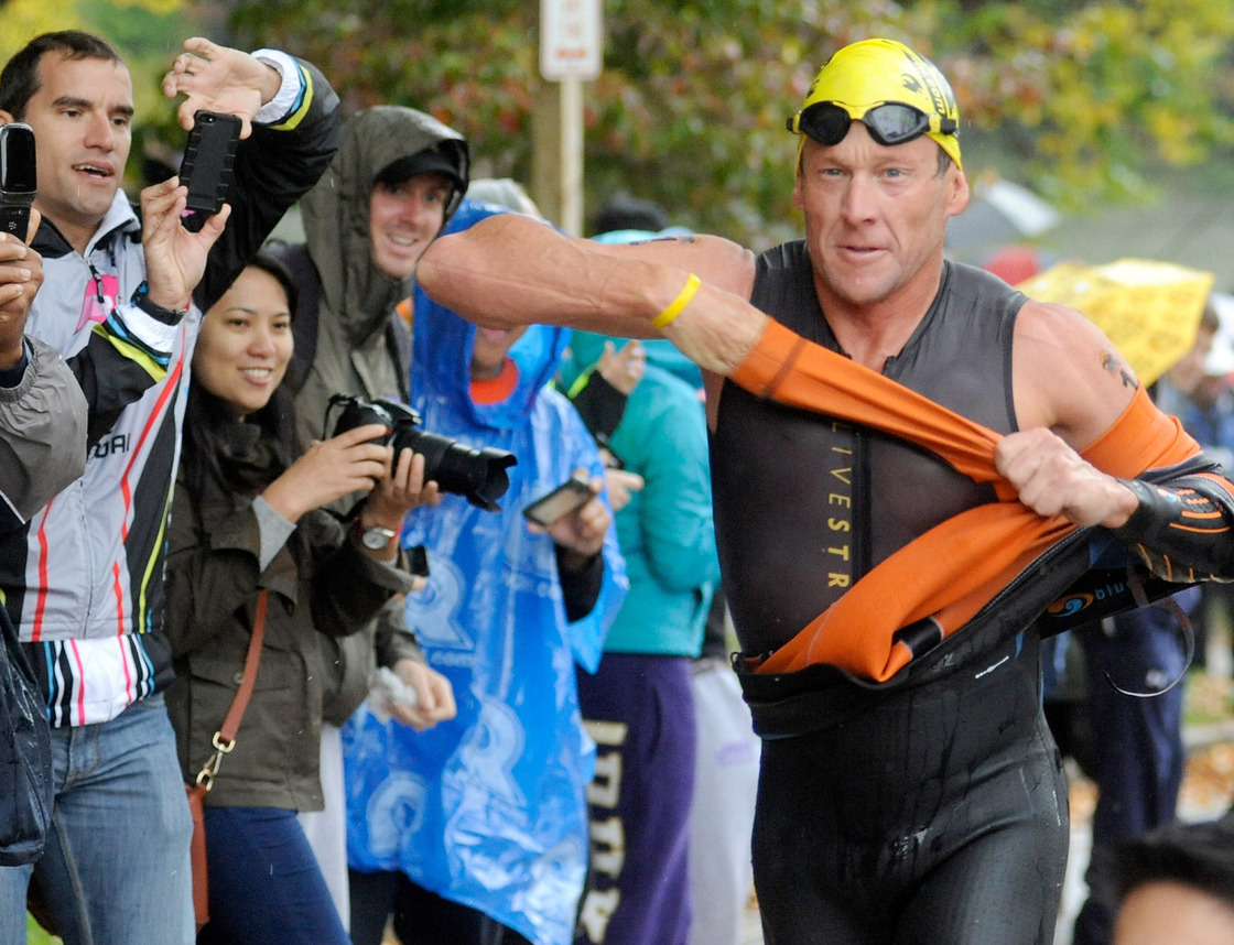 Lance Armstrong competes in the Rev3 Half Full Triathalon Sunday in Ellicott City, Md. Armstrong joined other cancer survivors in the event, which raised funds for the Ulman Cancer Fund for Young Adults.
