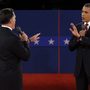 Republican presidential nominee Mitt Romney and President Obama spar over energy policy during the second presidential debate at Hofstra University on Tuesday.