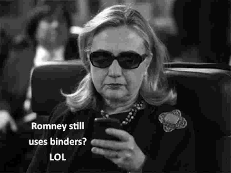 This one makes fun using a photograph of Secretary of State Hillary Clinton that went viral in the past. This one makes fun using a photograph of Secretary of State Hillary Clinton that went viral in the past.