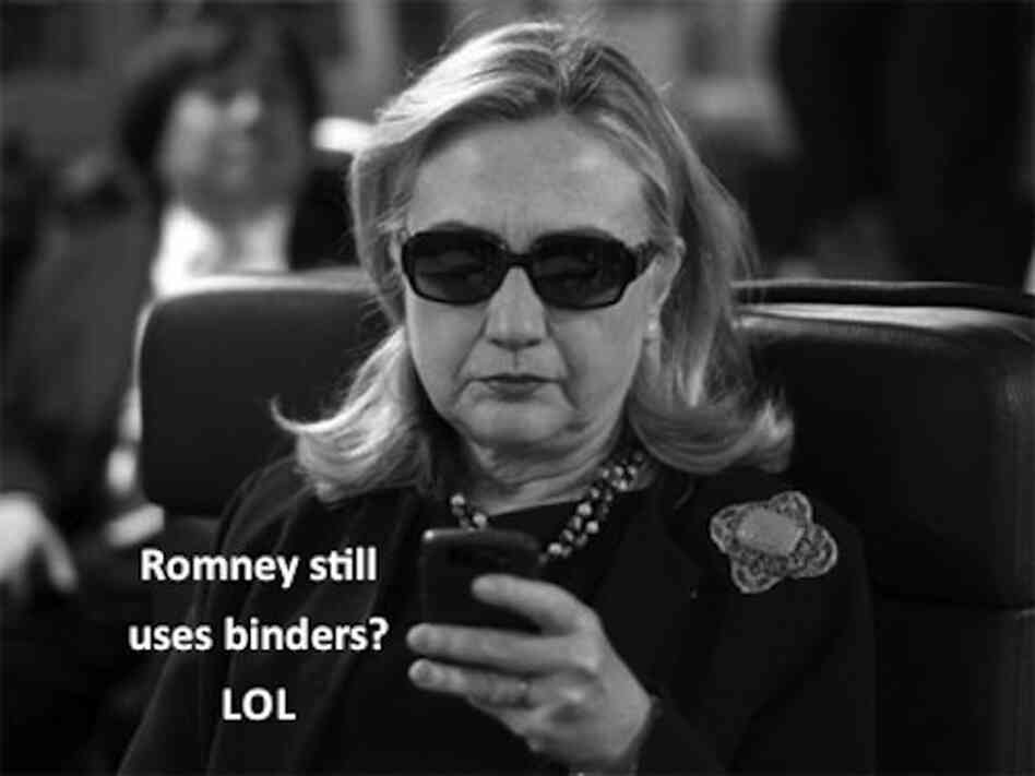 This one makes fun using a photograph of Secretary of State Hillary Clinton that went viral in the past. This one makes fun using a photograph of Secretary of State Hillary Clinton that went viral in the past.