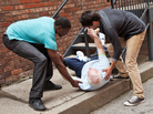 A recent study of people in a nursing home found that only 20 percent of falls occurred while the patient was using a walker or wheelchair. A recent study of people in a nursing home found that only 20 percent of falls occurred while the patient was using a walker or wheelchair.
