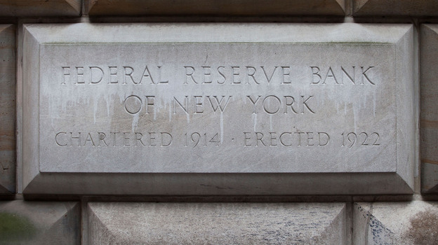A cornerstone at the Federal Reserve Bank of New York in Manhattan.