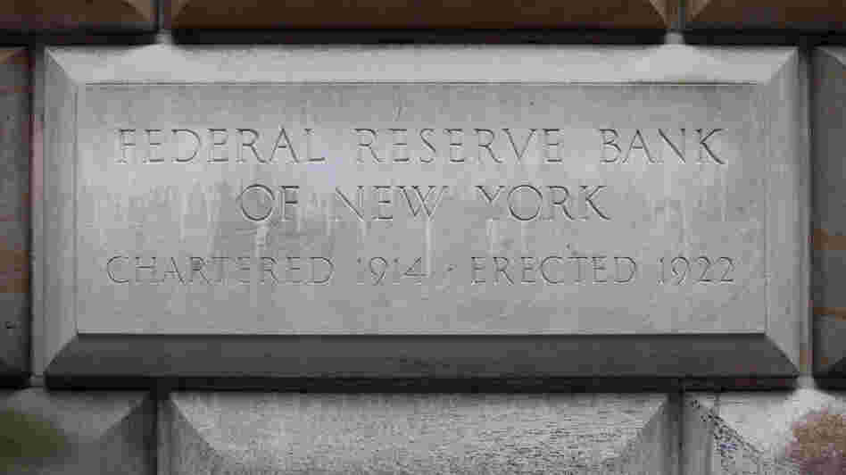 A cornerstone at the Federal Reserve Bank of New York in Manhattan.