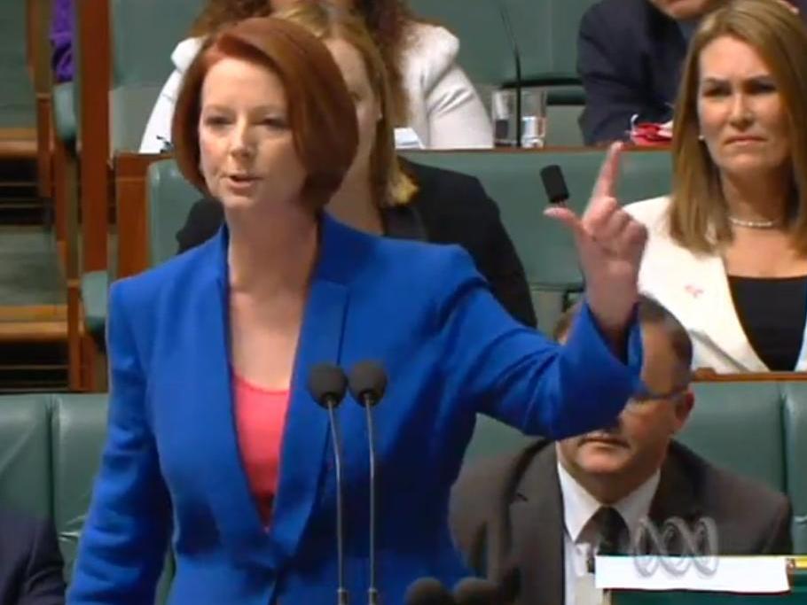 Australian Prime Minister Julia Gillard delivering her verbal takedown of the opposition.