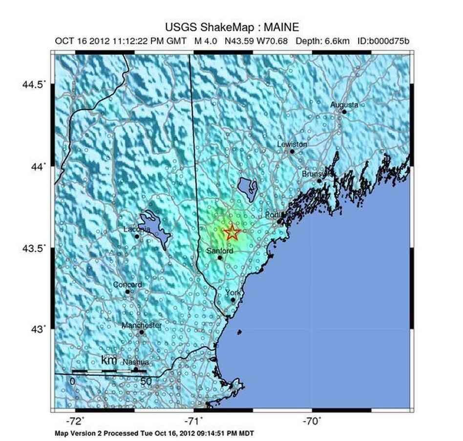 A map from the USGS. The yellow represents the areas that felt the earthquake the most. A map from the USGS. The yellow represents the areas that felt the earthquake the most.