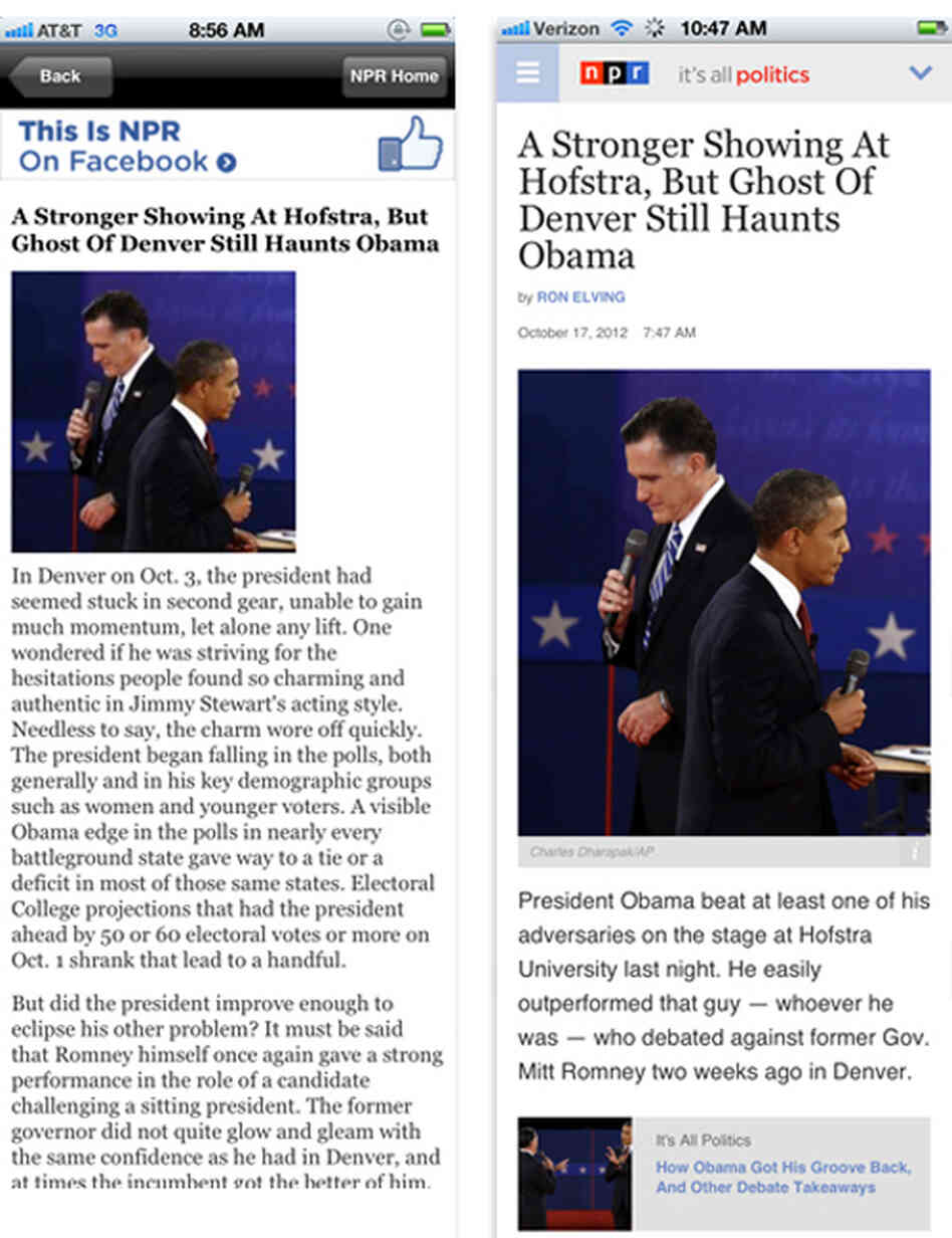 Before and after: The It's All Politics blog on a mobile device.