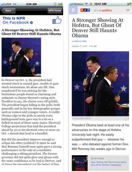 Before and after: The It's All Politics blog on a mobile device.