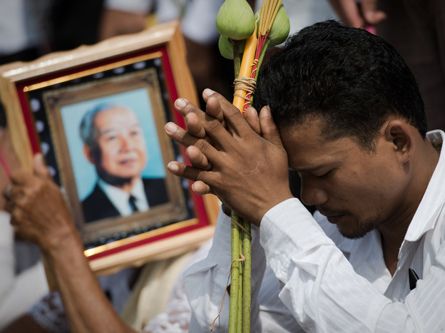 One of the thousands of mourners today in Phnom Penh as the body of former King Norodom Sihanouk was brought home.