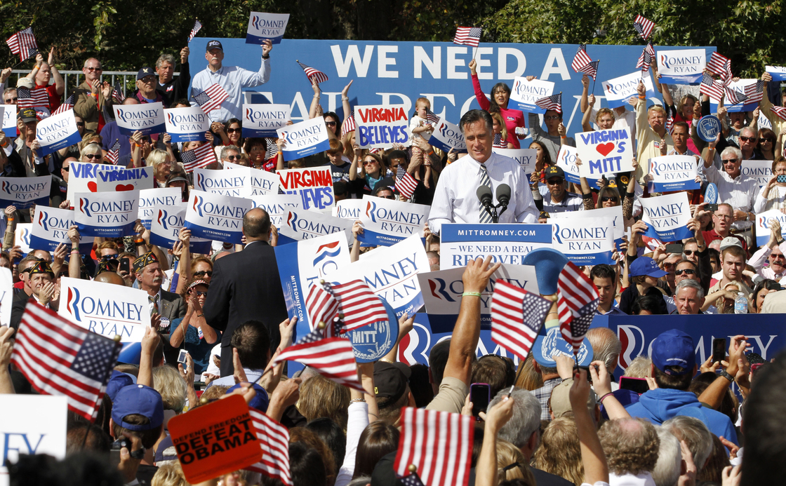 GOP presidential nominee Mitt Romney at a rally in Chesapeake, Va., on Wednesday.