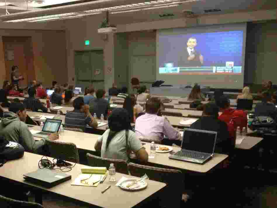 Debate watchers at the University of Nevada, Las Vegas, check out President Obama's performance Tuesday night.