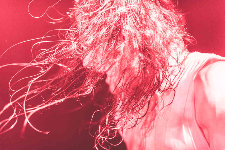 Drummer Zach Hill of Death Grips, during the group's speaker-busting set at (Le) Poisson Rouge.
