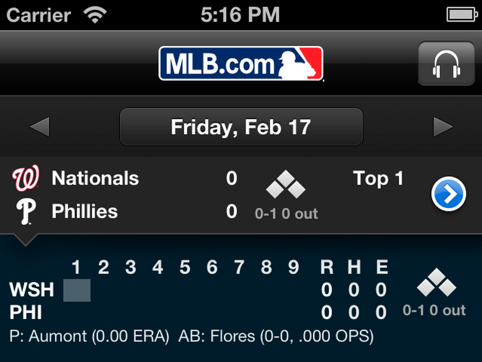 The iPhone version of MLB At Bat collects the most relevant information in one place.