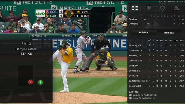 The iPad version of MLB At Bat app enables fans to connect with their favorite baseball teams when they're on the go.