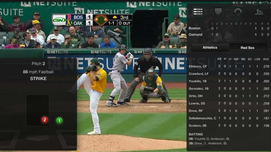 The iPad version of MLB At Bat app enables fans to connect with their favorite baseball teams when they're on the go.