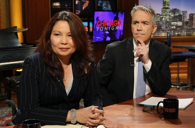 Congressman Joe Walsh (R-Ill.) right, and challenger Tammy Duckworth, left, at a televised debate at WTTW Chicago on Thursday, Oct. 18, 2012.