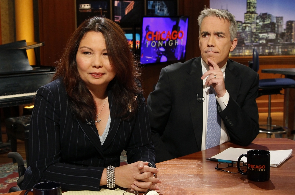 Congressman Joe Walsh (R-Ill.) right, and challenger Tammy Duckworth, left, at a televised debate at WTTW Chicago on Thursday, Oct. 18, 2012.