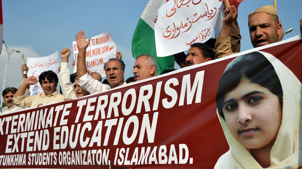 Demonstrators in Islamabad at a protest earlier this week about Malala Yousafzai's shooting.