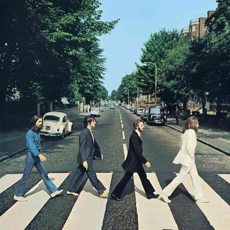 The iconic cover of The Beatles' Abbey Road.