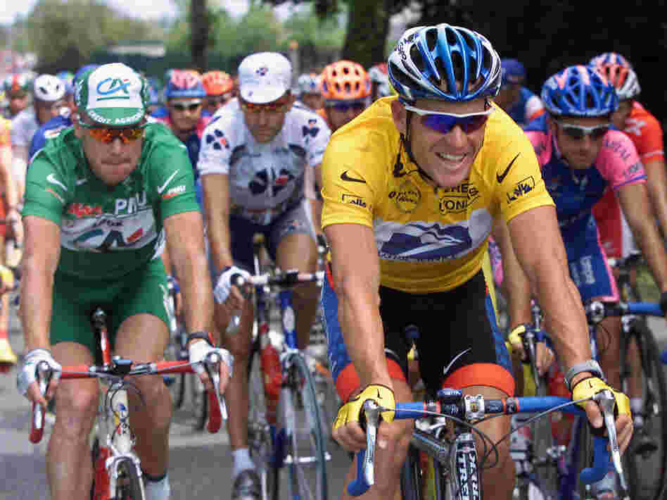 Lance Armstrong, in the leader's yellow jersey, during the 2001 Tour de France.