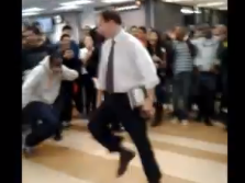 A teacher dancing a jig.