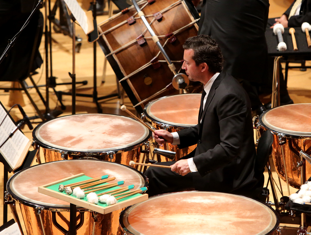 Percussionist Joseph Pereira with his array of mallets for the Rite of Spring. 