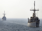 Navy mine countermeasure ships line up in August to conduct a replenishment-at-sea during Middle East Gulf naval exercises in this photo provided by the U.S. Navy, 5th Fleet. Navy mine countermeasure ships line up in August to conduct a replenishment-at-sea during Middle East Gulf naval exercises in this photo provided by the U.S. Navy, 5th Fleet.