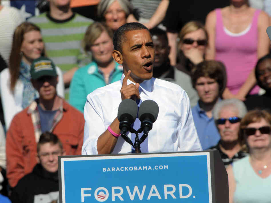 During a campaign speech at Veterans Memorial Park in Manchester, N.H., Oct. 18, President Obama once again embraced the term "Obamacare" while discussing the Affordable Care Act.