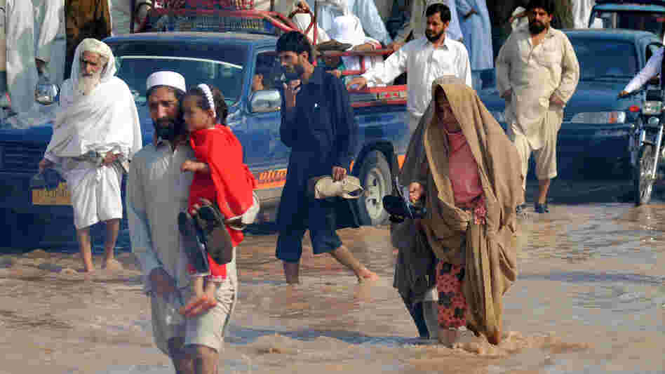 Aug. 28: A flooded road in Peshawar, Pakistan.
