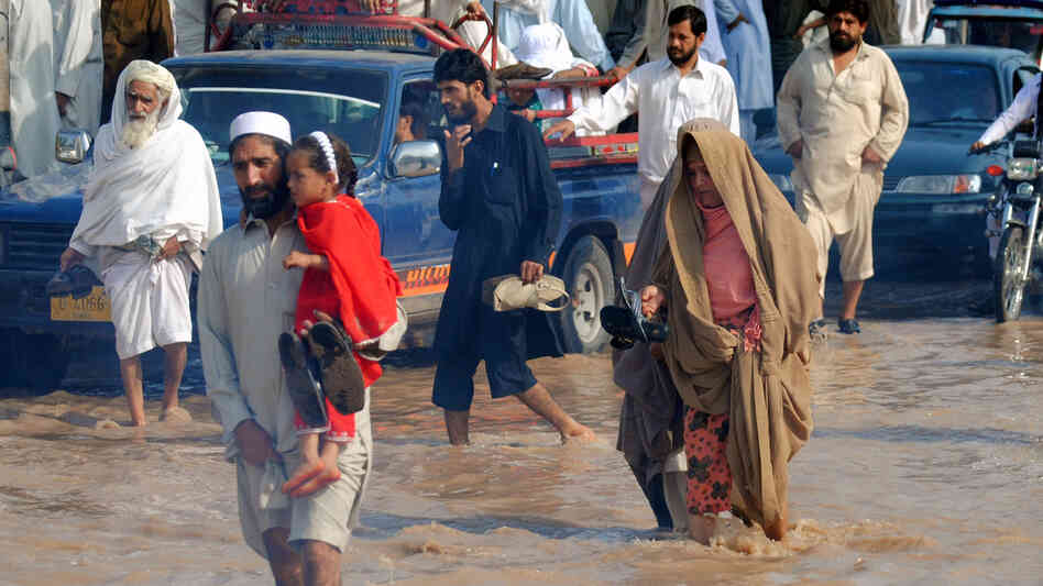 Aug. 28: A flooded road in Peshawar, Pakistan.